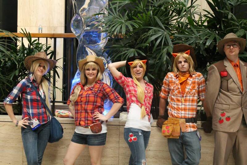 Size: 960x640 | Tagged: anime weekend atlanta, applejack, applejack (male), artist:colorguardgurl42, artist needed, artist:xiggypiggy, clothes, convention, cosplay, costume, derpibooru import, gloves, group photo, hat, human, irl, irl human, jeans, pants, photo, rule 63, safe, suit