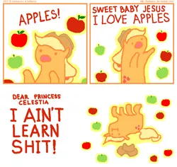 Size: 668x630 | Tagged: apple, applejack, artist:hellarmy, comic, derpibooru import, food, i didn't learn anything, i'm so alone, safe, that pony sure does love apples, the super speedy cider squeezy 6000, vulgar