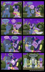 Size: 2000x3158 | Tagged: safe, artist:mlp-silver-quill, derpibooru import, twilight sparkle, twilight sparkle (alicorn), oc, oc:clutterstep, alicorn, pony, comic:a princess' tears, canon x oc, canterlot, comic, female, funny faces, heartbreak, labyrinth, male, mare, medic, night guard, peach dream, royal guard, shipping, spotlight, straight, top tier, wingding eyes