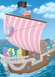 Size: 3508x4961 | Tagged: artist:baby-blue-bell, barnacle, beach ball (g1), derpibooru import, g1, g3, mainsail, rule 63, safe, seaflower, ship, stardancer, swirly whirly, waterfire, wingsong