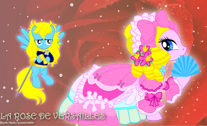 Size: 2032x1240 | Tagged: safe, artist:jucamovi1992, derpibooru import, ponified, pony, clothes, dress, marie antoinette, oscar françois de jarjayes, sword, the rose of versailles, weapon