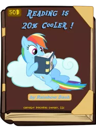 Size: 600x800 | Tagged: 20% cooler, book, book cover meme, cloud, daring do, derpibooru import, exploitable meme, meme, rainbow dash, reading, safe, solo