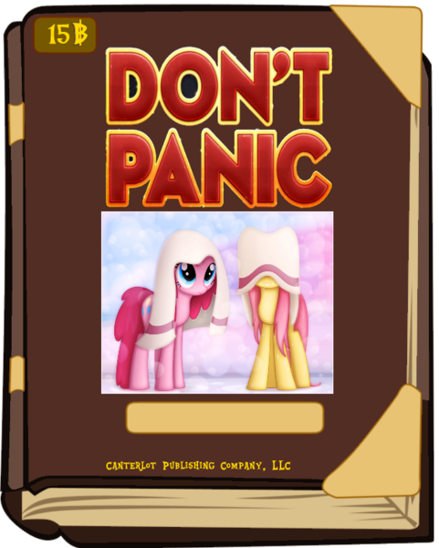 Size: 607x757 | Tagged: book cover meme, derpibooru import, don't panic, exploitable meme, fluttershy, hitchhiker's guide to the galaxy, meme, pinkie pie, safe, towel