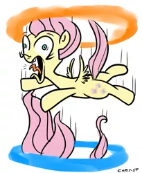 Size: 461x562 | Tagged: artist:anotheraverageartist, crossover, derpibooru import, falling, fluttershy, portal, portal (valve), safe, scared, solo