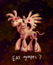 Size: 1600x1975 | Tagged: safe, derpibooru import, body horror, food, grapes, image, male, pale man, pale pony, pan's labyrinth, png, red eyes, sharp teeth, solo, solo male, teeth, tenome