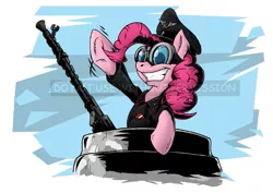 Size: 565x400 | Tagged: artist:sonicpegasus, clothes, derpibooru import, goggles, gun, hat, machine gun, mg34, pinkie pie, safe, solo, tank (vehicle), weapon