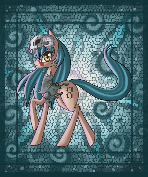 Size: 1000x1200 | Tagged: safe, artist:raptor007, derpibooru import, ponified, earth pony, pony, bleach (manga), clothes, female, long legs, looking at you, mare, nelliel tu odelschwanck, raised hoof, shirt, smiling, solo, torn clothes