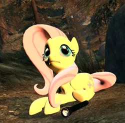 Size: 795x783 | Tagged: 3d, artist:dbuilder, daytime, derpibooru import, flashlight (object), fluttershy, forest, gmod, paranoid, semi-grimdark, slender, slender: the arrival, solo