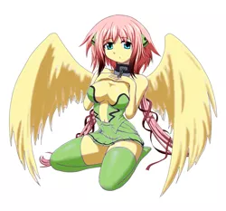 Size: 867x808 | Tagged: suggestive, derpibooru import, edit, fluttershy, anthro, bat pony, angeloid, breasts, busty fluttershy, cleavage, female, flutterbat, heaven's lost property, human facial structure, ikaros, midriff, mspaintponies, race swap, solo, solo female, sora no otoshimono