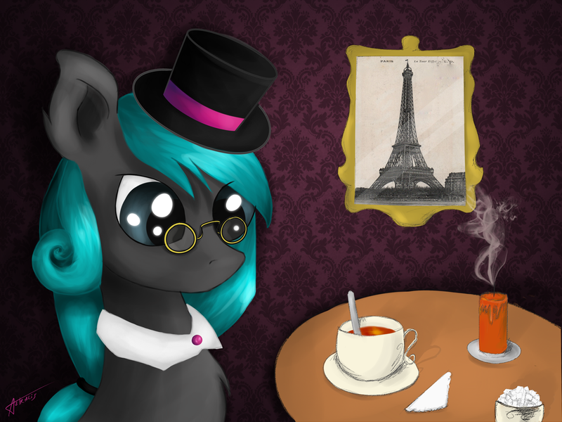 Size: 1024x768 | Tagged: artist:astralispl, british, candle, derpibooru import, eiffel tower, food, french, oc, safe, solo, sugarcube, sugar (food), tea, unofficial characters only