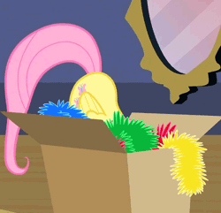 Size: 518x500 | Tagged: animated, box, cropped, derpibooru import, fluttershy, hearth's warming eve, hearth's warming eve (episode), safe, scared, screencap, shaking, shivering, solo