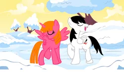 Size: 1280x740 | Tagged: safe, artist:lolly <3, derpibooru import, oc, ponified, alicorn, pegasus, pony, winter wrap up, alicorn oc, couple, heart, horn, jeff the killer, knife, meme, singing, snow, wings