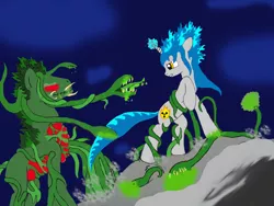 Size: 1024x768 | Tagged: safe, artist:god2000zilla, derpibooru import, ponified, kaiju, kaiju pony, original species, plant pony, pony, biollante, fight, godzilla, godzilla (series), plant