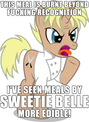 Size: 586x800 | Tagged: safe, derpibooru import, ponified, pony, caption, gordon ramsay, hell's kitchen, image macro, meme, solo, text, vulgar