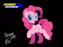 Size: 1600x1200 | Tagged: artist:familyof6, crossover, derpibooru import, goggles, open mouth, pinkie pie, raised hoof, raised leg, safe, smiling, solo, sonic riders, sonic the hedgehog (series), style emulation