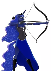 Size: 600x843 | Tagged: anthro, archer, arrow, artist:13foxywolf666, artist:derpyhooves113, bow and arrow, bow (weapon), derpibooru import, princess luna, safe, simple background, solo, weapon