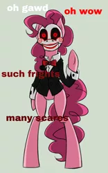 Size: 562x900 | Tagged: safe, artist:kelcasual, derpibooru import, edit, pinkie pie, pony, bipedal, crossover, doge, jigsaw, mask, saw (movie), simple background, solo