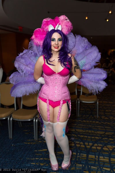 Size: 1365x2048 | Tagged: artist:pinkhair-bluebox, bra, breasts, burlesque, cleavage, clothes, cosplay, costume, derpibooru import, dragoncon, female, glimmer wings, human, irl, irl human, lingerie, panties, photo, rarity, solo, sonic rainboom (episode), suggestive, underwear, wings