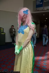 Size: 1365x2048 | Tagged: artist needed, clothes, convention, cosplay, costume, crossdressing, crossplay, derpibooru import, dress, fluttershy, gala dress, gloves, human, irl, irl human, it's a trap, photo, safe, wizard world portland