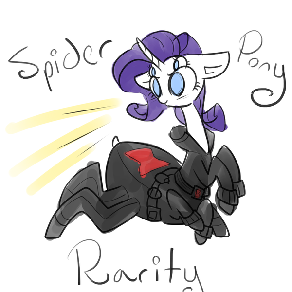 Size: 900x900 | Tagged: artist:otterlore, black widow, black widow (marvel), clothes, costume, cute, derpibooru import, drider, halloween, holiday, marvel, monster pony, original species, pun, rarirachnid, rarity, safe, simple background, solo, species swap, spider, spiderpony, spiderponyrarity, the avengers, white background