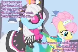 Size: 721x480 | Tagged: caption, derpibooru import, fluttershy, garbage (band), image macro, modelshy, photo finish, safe, song reference, text