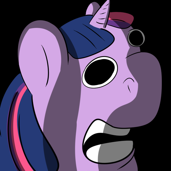 Size: 1200x1200 | Tagged: safe, artist:java monster can deluxe, derpibooru import, twilight sparkle, pony, unicorn, aaaaaaahhhhh, applebeans, black background, bust, derp, female, i can't believe it's not applebeans, mare, open mouth, portrait, simple background, solo, style emulation, wat