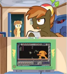 Size: 652x720 | Tagged: safe, derpibooru import, button mash, oc, oc:cream heart, pony, button's odd game, exploitable meme, megaman, meme, obligatory pony, tv meme, yellow devil