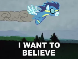 Size: 960x730 | Tagged: derpibooru import, i want to believe, safe, soarin', solo, wonderbolts