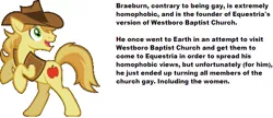 Size: 586x253 | Tagged: braeburn, derpibooru import, everypony's gay for braeburn, gay, headcanon, homophobia, irony, male, out of character, safe, text, westboro baptist church