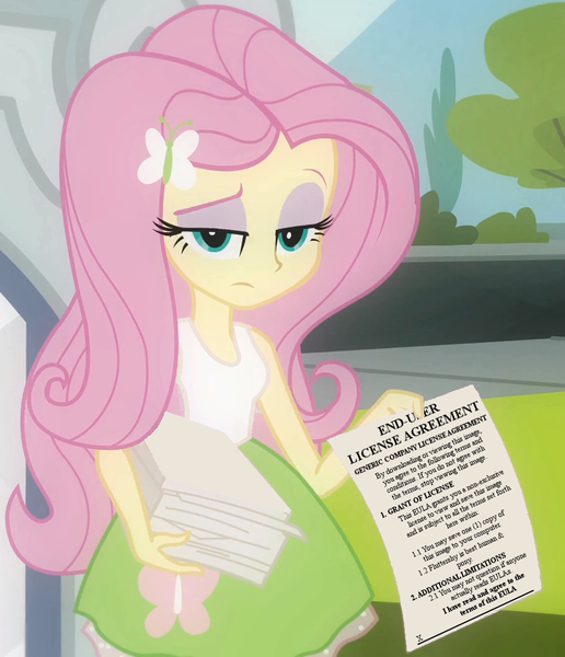 Size: 914x1062 | Tagged: safe, derpibooru import, edit, edited screencap, screencap, fluttershy, equestria girls, equestria girls (movie), end-user license agreement, eula, exploitable meme, meme, solo