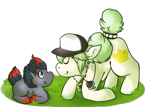 Size: 500x359 | Tagged: artist needed, safe, derpibooru import, ponified, natural harmonia gropius, pony, zorua, hat, jewelry, n, necklace, pokémon