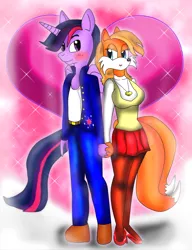 Size: 968x1258 | Tagged: anthro, artist:odiz, crossover, crossover shipping, derpibooru import, dusk shine, female, male, miles "tails" prower, rule 63, safe, shipping, sonic the hedgehog (series), stallion, stallion on vixen, straight, tailsko, twilight sparkle, twitails, vixen