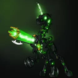 Size: 1500x1500 | Tagged: semi-grimdark, derpibooru import, ponified, necron, pony, robot, gun, necron warrior, solo, warhammer (game), warhammer 40k, weapon