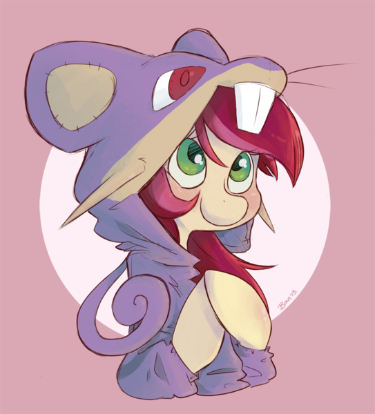 Size: 971x1073 | Tagged: safe, artist:dreamyri, artist:goatsocks, derpibooru import, roseluck, earth pony, pony, rattata, clothes, costume, kigurumi, pokémon, solo