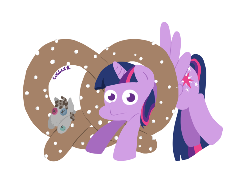 Size: 1142x866 | Tagged: safe, artist:coggler, derpibooru import, smarty pants, twilight sparkle, twilight sparkle (alicorn), alicorn, pony, female, food, mare, pretzel, pretzel coordination, solo, twipretzel