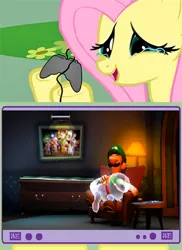 Size: 400x548 | Tagged: derpibooru import, exploitable meme, fluttercry, fluttershy, happy fluttercry, luigi, luigi's mansion, luigi's mansion: dark moon, mario, meme, nintendo, obligatory pony, picture frame, polterpup, professor e. gadd, safe, sleeping, super mario bros., tv meme, video game