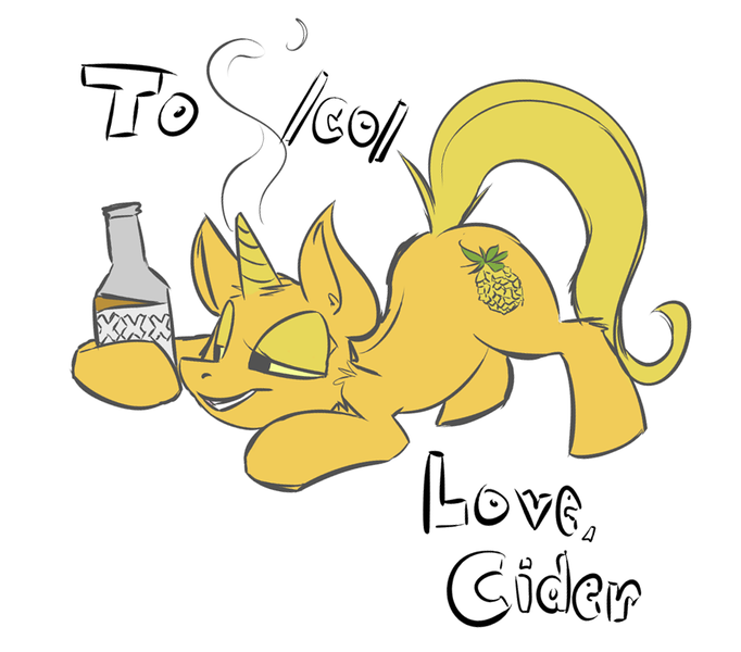 Size: 950x836 | Tagged: safe, artist:cider, derpibooru import, ponified, pony, /co/, alcohol, drunk, food, katia managan, pineapple, prequel (webcomic), solo