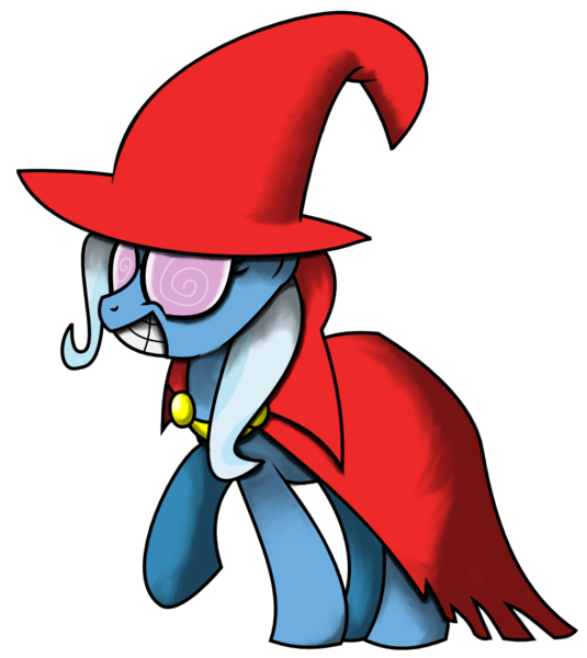 Size: 888x996 | Tagged: safe, artist:spessmehrins, derpibooru import, trixie, pony, unicorn, cape, clothes, crossover, fawful, female, fusion, hat, mare, mario, mario & luigi: superstar saga, nintendo, solo, super mario bros., swirly eyes