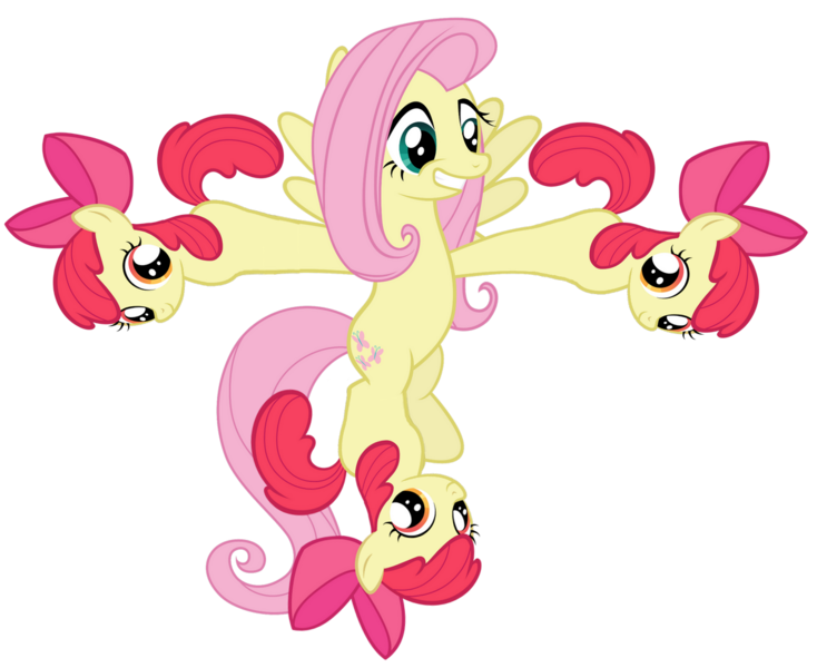 Size: 1186x970 | Tagged: apple bloom, artist needed, derpibooru import, edit, fluttershy, meiosis, not salmon, safe, this isn't even my final form, wat, what has science done, wtf