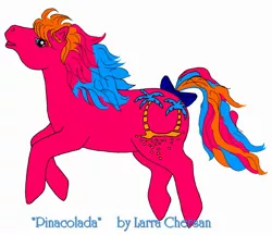 Size: 2296x1988 | Tagged: artist:larrachersan, bow, derpibooru import, g1, hula hula (g1 uk), piña colada (g1), safe, simple background, solo, tail bow, tropical ponies