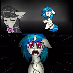 Size: 950x950 | Tagged: safe, artist:ichibangravity, derpibooru import, octavia melody, vinyl scratch, earth pony, pony, unicorn, comic:broken record, crying, female, floppy ears, gradient background, heartbreak, image, jpeg, mare, rejection, sad, sitting