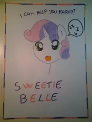 Size: 1536x2048 | Tagged: artist:lolly <3, derpibooru import, photo, safe, solo, sweetie belle, traditional art