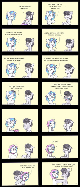 Size: 2480x5793 | Tagged: safe, artist:bobthedalek, derpibooru import, vinyl scratch, oc, oc:mixed melody, oc:octavia's mother, earth pony, pony, unicorn, bonnet, comic, crying, dressup, feels, female, infertility, mare, mood whiplash, mothers gonna mother, sad, wholesome