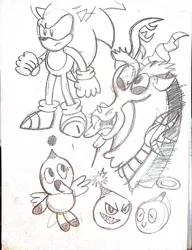 Size: 784x1019 | Tagged: artist:toon-n-crossover, chao, crossover, derpibooru import, discord, doodles, safe, sonic the hedgehog, sonic the hedgehog (series)