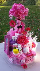 Size: 1024x1820 | Tagged: artist:pixelkitties, baby shower, derpibooru import, diaper cake, irl, photo, pinkie pie, pinkie pie's boutique, safe, toy