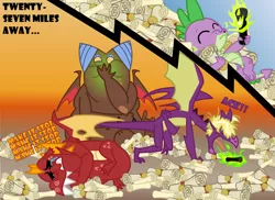 Size: 1164x846 | Tagged: abuse, artist:changeling #209458, clump, crying, derpibooru import, dragon, fire, fume, garble, garblebuse, green fire, gronkle, make it stop, revenge, safe, scroll, sick, spam, spear (dragon), spike, teenaged dragon, text, torture