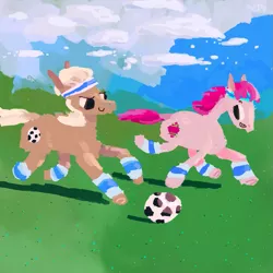 Size: 965x964 | Tagged: ace, artist:cygaj, ball, derpibooru import, football, g1, my little pony tales, patch (g1), safe, sports