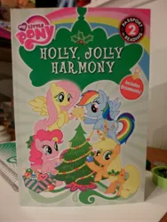 Size: 3456x4608 | Tagged: applejack, book, box, christmas, christmas tree, derpibooru import, fluttershy, hearth's warming eve, holiday, holly, irl, logo, merchandise, ornament, ornaments, photo, pinkie pie, rainbow dash, safe, stars, tree