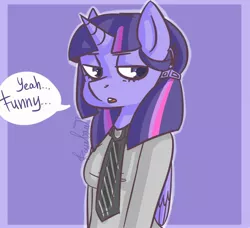 Size: 2243x2048 | Tagged: alicorn, anthro, artist:yukomaussi, clothes, derpibooru import, dialogue, hairclip, necktie, safe, sarcasm, solo, speech bubble, twilight sparkle, twilight sparkle (alicorn), unimpressed