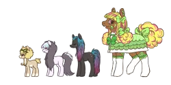 Size: 1779x890 | Tagged: safe, artist:spideride, derpibooru import, oc, oc:airy, oc:antiquity, oc:stitch'n, unofficial characters only, earth pony, pony, angry, bandaid, bow, clothes, female, freckles, goggles, happy, mare, pigtails, simple background, smiling, socks, stitches, tail bow, transparent background